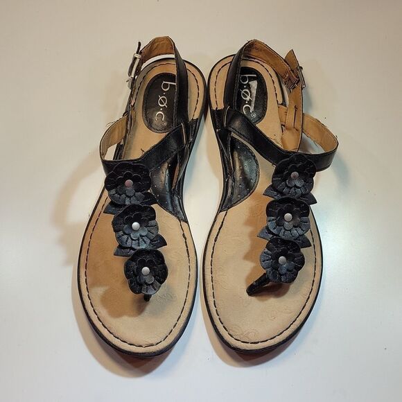 BOC LEATHER FLOWER ACCENT PATTERN ANKLE STRAP THONG WOMEN"S SANDAL - Picture 4 of 16